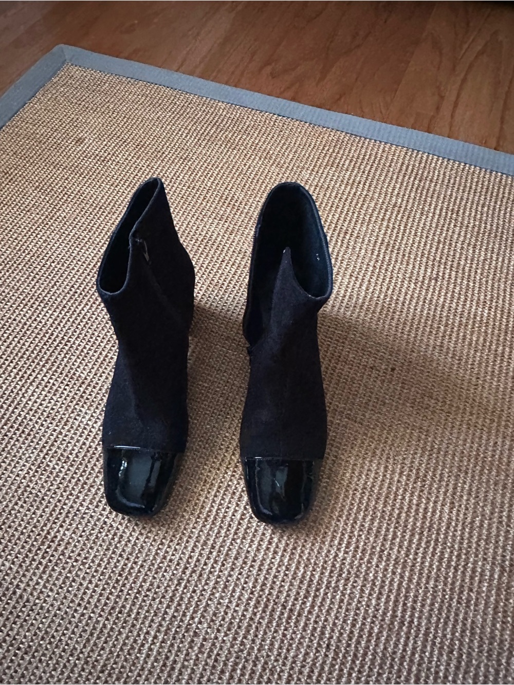 Minelli Black Suede Ankle Boots with Patent Toe